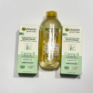 Lot of 3 NIB Garner Skincare Green Lab 2-Canna-B Serum 1-Vitamin C Miscler Water